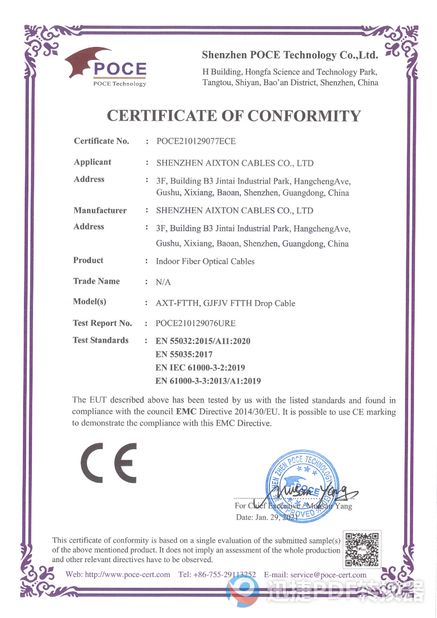 Chine Shenzhen Aixton Cables Co., Ltd. certifications